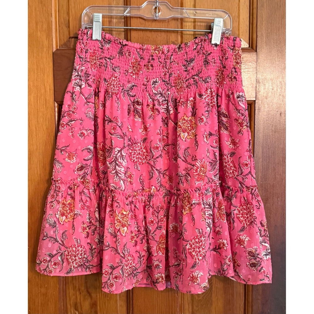 Joie Pink Floral Smocked Tiered Ruffle Clip Dot Mini Skirt Small